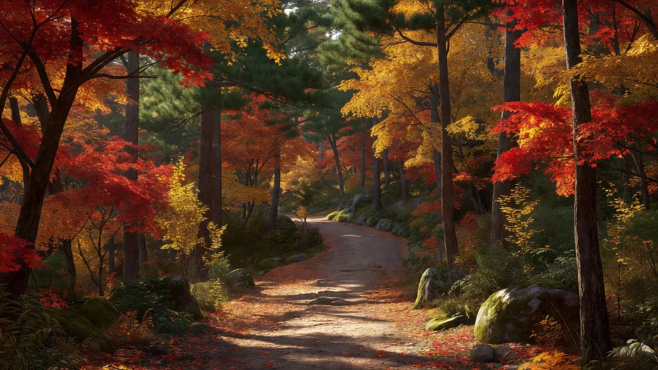 秋の紅葉の小道