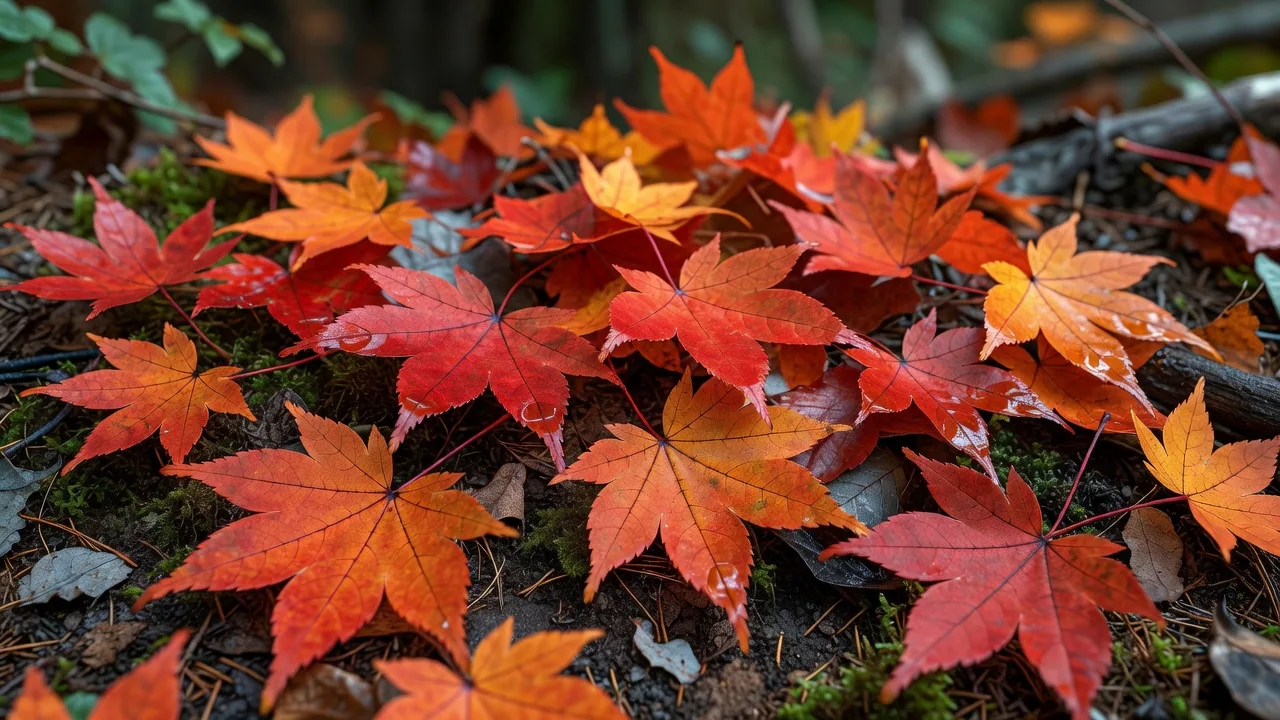 落ちた紅葉のディテール