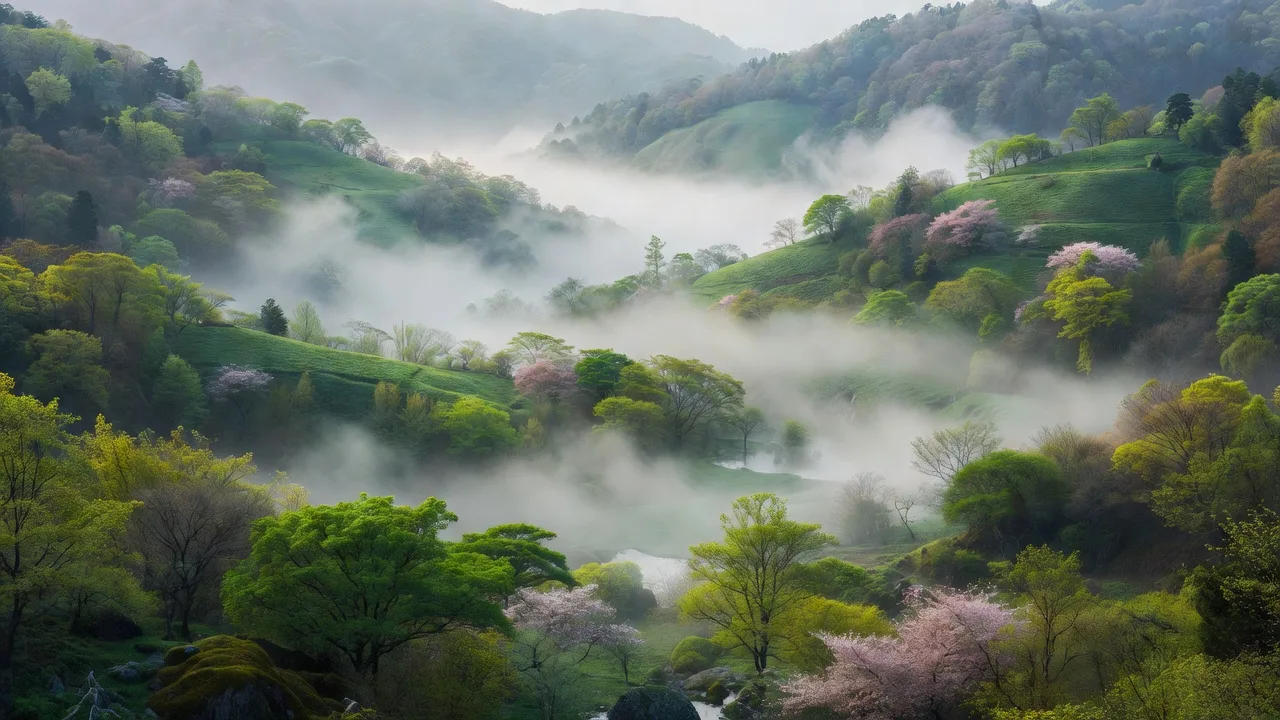 谷を埋める朝霧